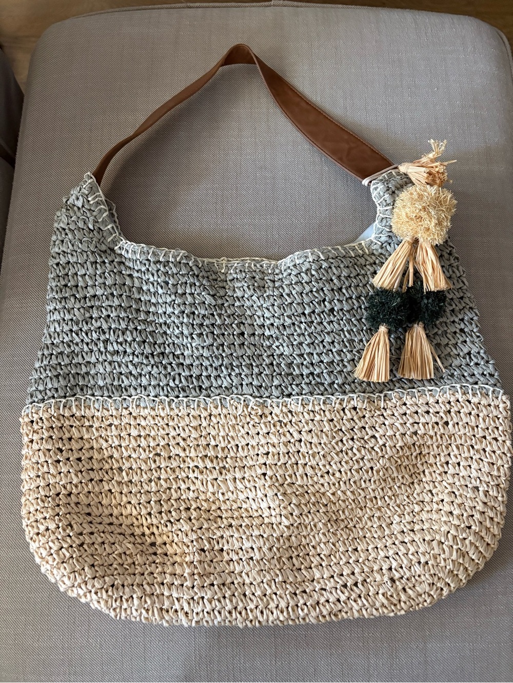 NWOT Sonoma Goods for Life large color-block straw raffia tote shoulder bag